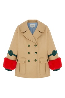 Бежевое пальто с контрастной отделкой Gucci Kids