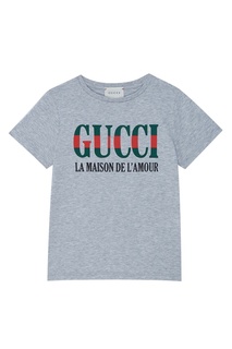 Серая футболка с логотипом Gucci Kids