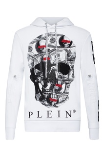 Белое худи с принтом и вышивкой Philipp Plein