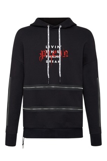 Черное худи с принтом и вышивкой Philipp Plein