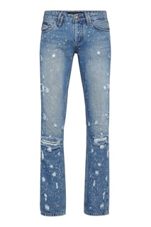 Голубые джинсы с комбинированной отделкой Philipp Plein
