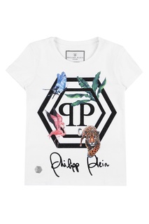 Белая хлопковая футболка с отделкой Philipp Plein Kids