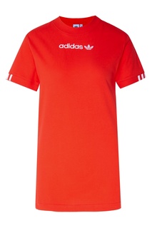 Красная футболка с полосатыми манжетами Adidas