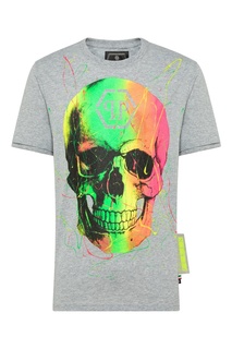 Серая футболка с разноцветным принтом Philipp Plein