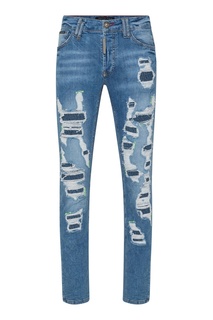 Голубые джинсы с прорезями Philipp Plein