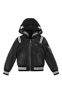 Кожаная куртка с контрастной отделкой Philipp Plein Kids