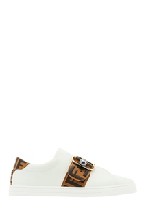 Белые кожаные кроссовки Fendi