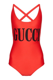 Красный купальник с принтом Gucci