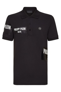 Черное поло с логотипами Philipp Plein