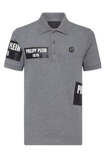 Серое поло с логотипами Philipp Plein