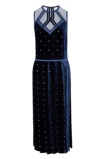 Синее бархатное платье с декором Fendi