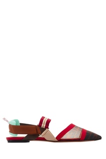 Комбинированные остроносые туфли на плоской подошве Fendi
