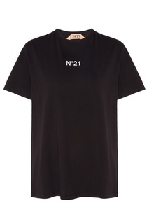Свободная черная футболка с логотипом No.21