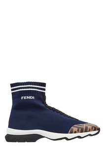 Бело-синие кроссовки-носки с логотипами Fendi