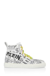 Белые кроссовки с надписями Philipp Plein
