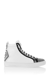 Белые кеды с кристаллами Philipp Plein