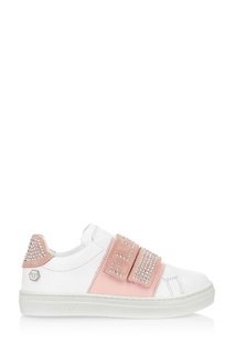 Бело-розовые кроссовки с кристаллами Philipp Plein Kids