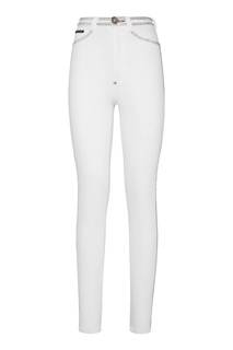 Белые джинсы-скинни со стразами Philipp Plein
