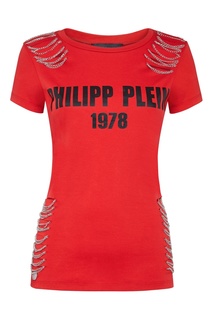 Красная футболка с принтом и цепочками Philipp Plein