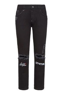 Черные джинсы с прорезями и вышивкой Philipp Plein