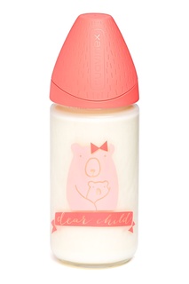Розовая стеклянная бутылочка с мишками Suavinex