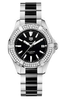AQUARACER Кварцевые женские часы с черным циферблатом и бриллиантами Tag Heuer