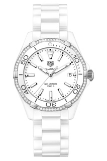 AQUARACER Кварцевые женские часы с белым циферблатом и бриллиантами Tag Heuer