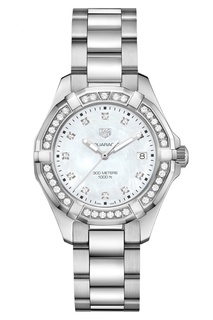 AQUARACER Кварцевые женские часы с белым перламутром и бриллиантами Tag Heuer