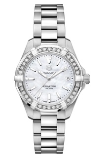 AQUARACER Кварцевые женские часы с белым перламутровым циферблатом Tag Heuer