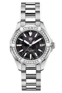 AQUARACER Кварцевые женские часы с черным перламутровым циферблатом Tag Heuer