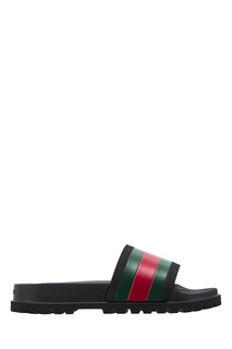 Черные шлепанцы Web Gucci Man