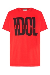 Красная футболка оверсайз с принтом Gucci Man