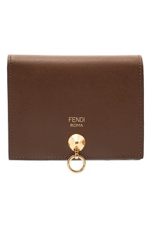 Коричневый кожаный кошелек в два сложения Fendi