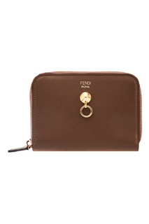 Коричневый кожаный бумажник с декором Fendi