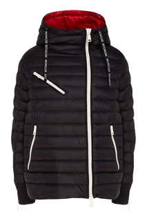 Черный пуховик с асимметричными деталями Moncler