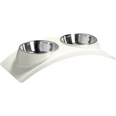 Миска SuperDesign Melamine Rainbow Dinner SET S White двойная на меламиновой подставке Элеганс белая для кошек и собак 2х160мл