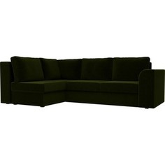 Угловой диван Лига Диванов Пауэр вельвет зеленый левый угол