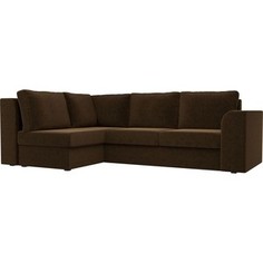 Угловой диван Лига Диванов Пауэр вельвет коричневый левый угол