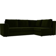 Угловой диван Лига Диванов Пауэр вельвет зеленый правый угол