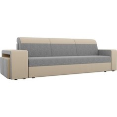 Прямой диван с двумя пуфами Лига Диванов Мустанг рогожка серый/бежевый