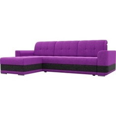 Диван угловой Лига Диванов Честер вельвет фиолетовый вставка черная левый угол.