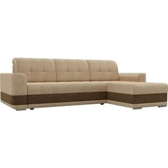 Диван угловой Лига Диванов Честер вельвет бежевый вставка коричневая правый угол.