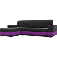 Диван угловой Лига Диванов Честер вельвет черный вставка фиолетовая левый угол.