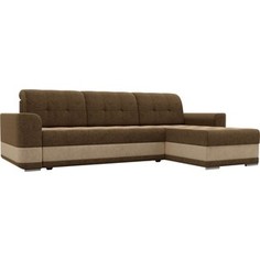Диван угловой Лига Диванов Честер вельвет коричневый вставка бежевая правый угол.