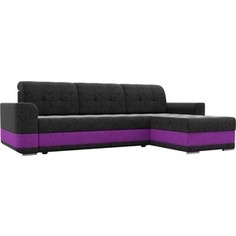 Диван угловой Лига Диванов Честер вельвет черный вставка фиолетовая правый угол.