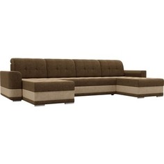 Диван Лига Диванов Честер вельвет коричневый вставка бежевая П-образный.