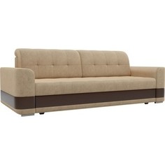 Диван еврокнижка Лига Диванов Честер вельвет бежевый вставка экокожа коричневая.