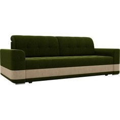 Диван еврокнижка Лига Диванов Честер вельвет зеленый вставка бежевая.