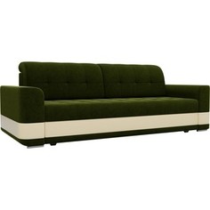 Диван еврокнижка Лига Диванов Честер вельвет зеленый вставка экокожа бежевая.