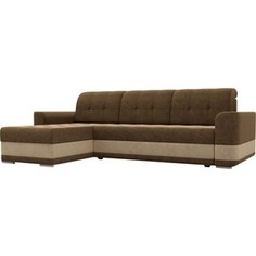 Диван угловой Лига Диванов Честер вельвет бежевый вставка коричневая левый угол.